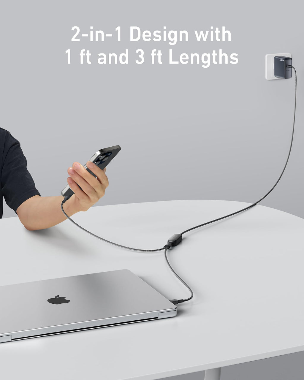 Anker cable with 2-in-1 design for laptop and phone