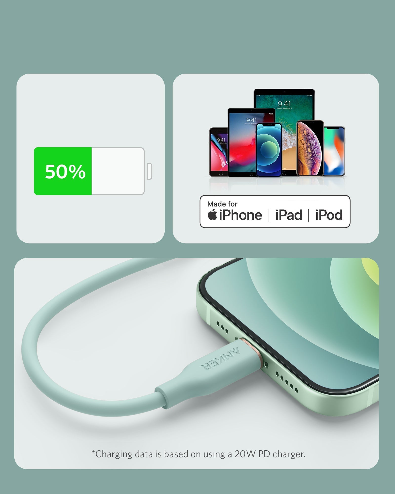 Anker 641 USB-C to Lightning Cable (Flow, 3 ft Silicone)