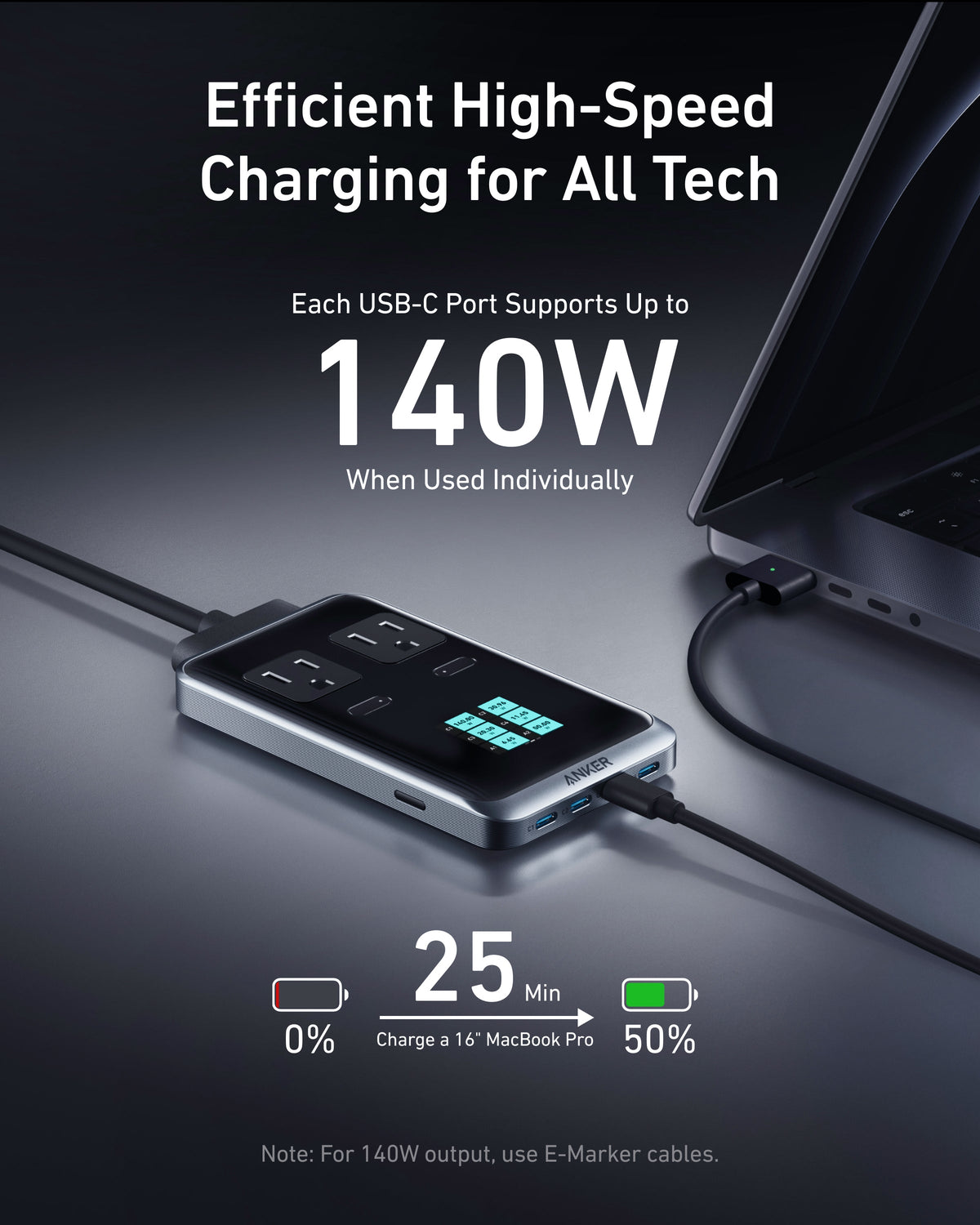 Anker charging station with 140W USB-C for fast laptop charging