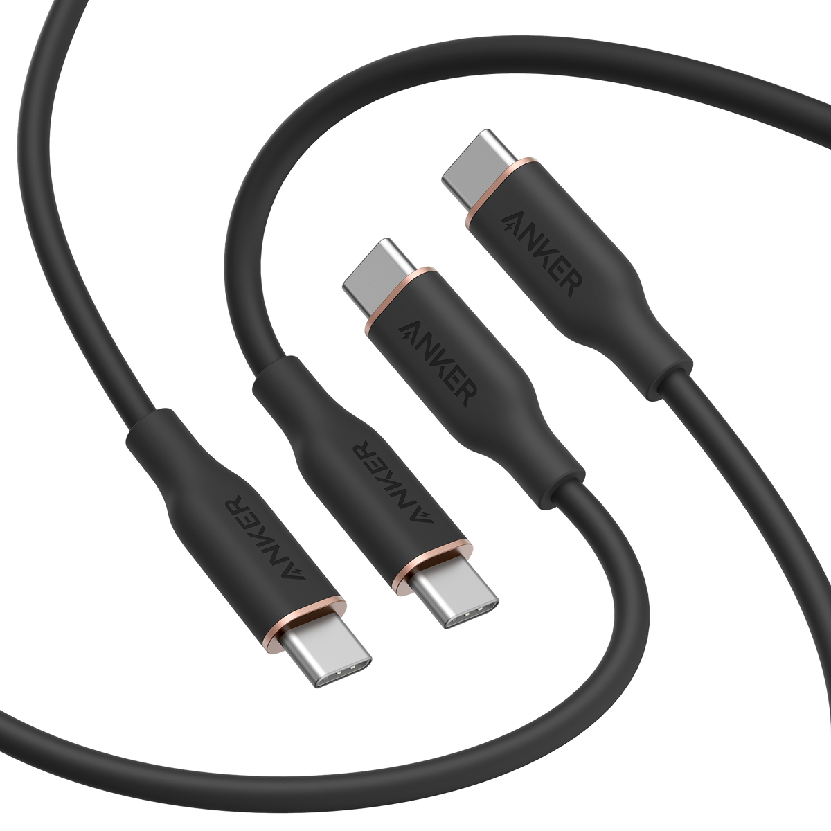 Anker 643 USB-C to USB-C Cable (Flow, Silicone, 240W, 2-Pack, Midnight Black)